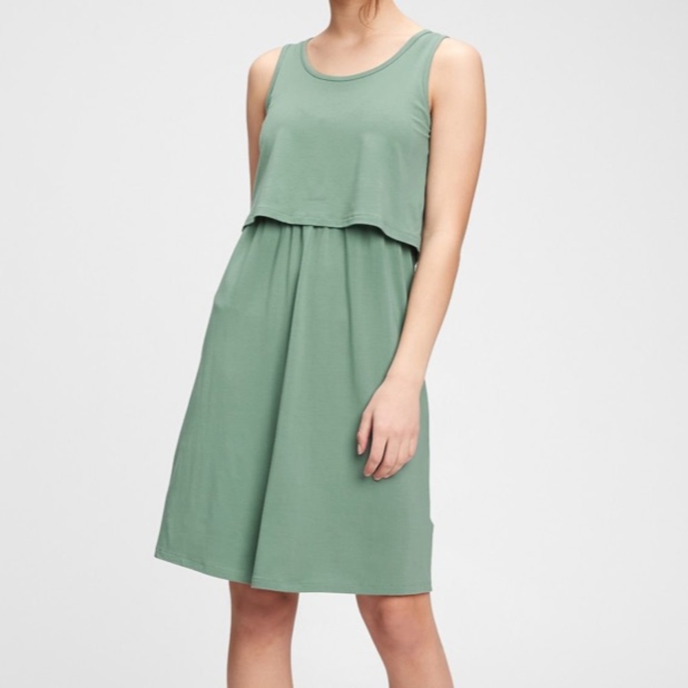 Gap Maternity Overlay Nursing Dress Green Sleeveless Sz M